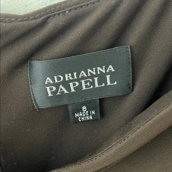 🔥 ADRIANNE PAPELL brown black tiered stretch Dress Size 8 - Picture 8 of 9